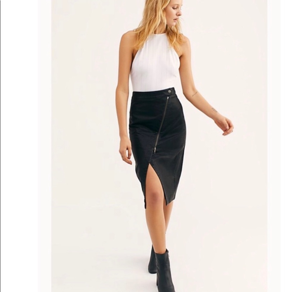Free People Black Vegan Leather Faux Wrap Skirt
